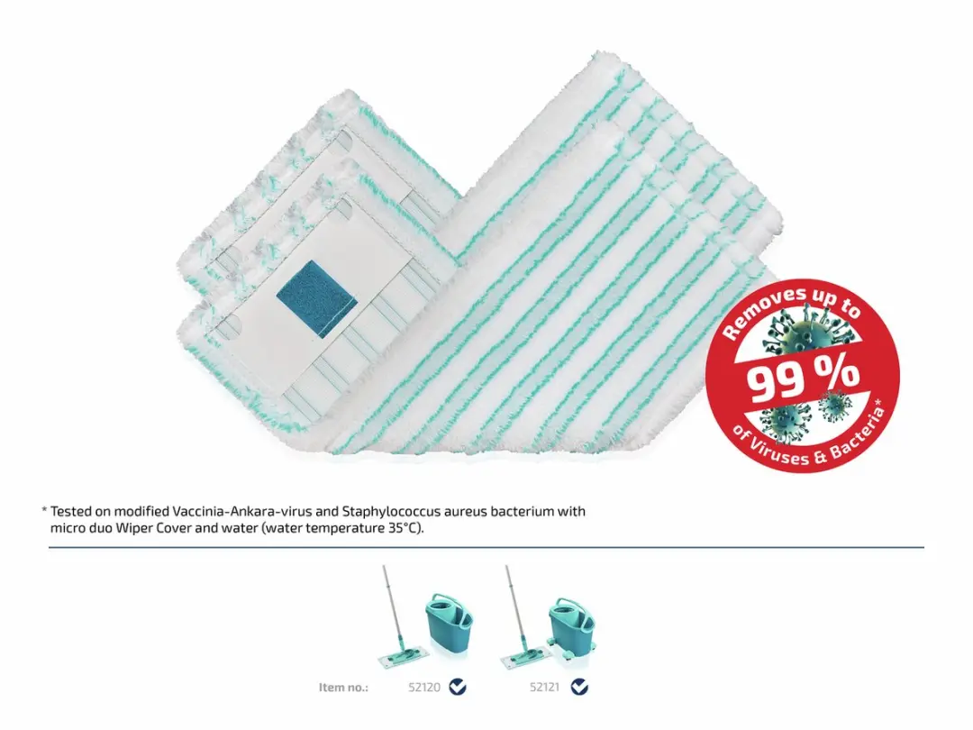 Leifheit Clean Twist/Powerclean Vloerwisserovertrek 33cm - 2 Stuks - Micro Duo - Wit/Turquoise