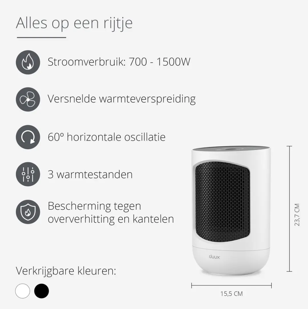 Duux Zone DXCH43 Keramische Kachel 1500W - Wit - afbeelding 6 van 6