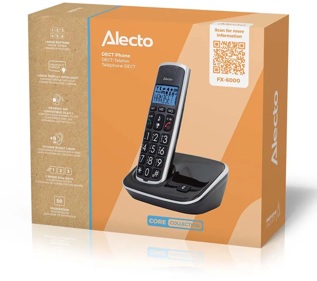 Alecto FX-6000 DECT Seniorentelefoon - 1 Handset - Zwart
