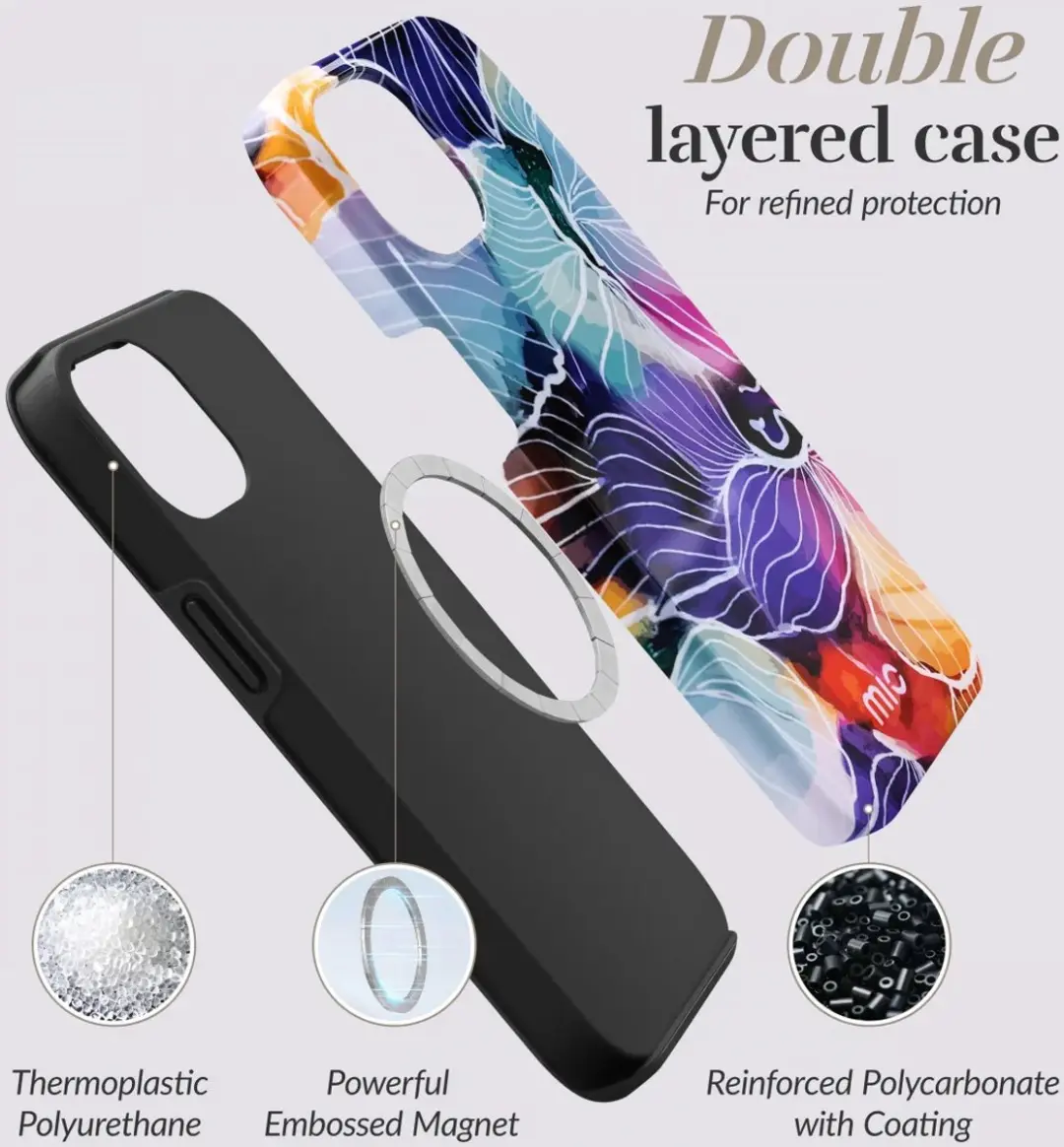 Mio MagSafe iPhone 16 Pro Max Hoesje Flowers - Blauw/Paars