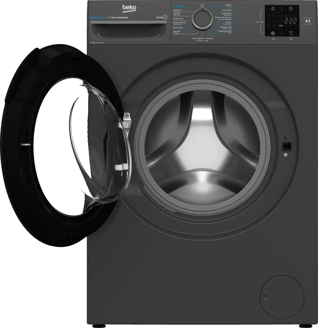 Beko BM3WFT3841A EnergySpin Wasmachine 8 kg - Antraciet