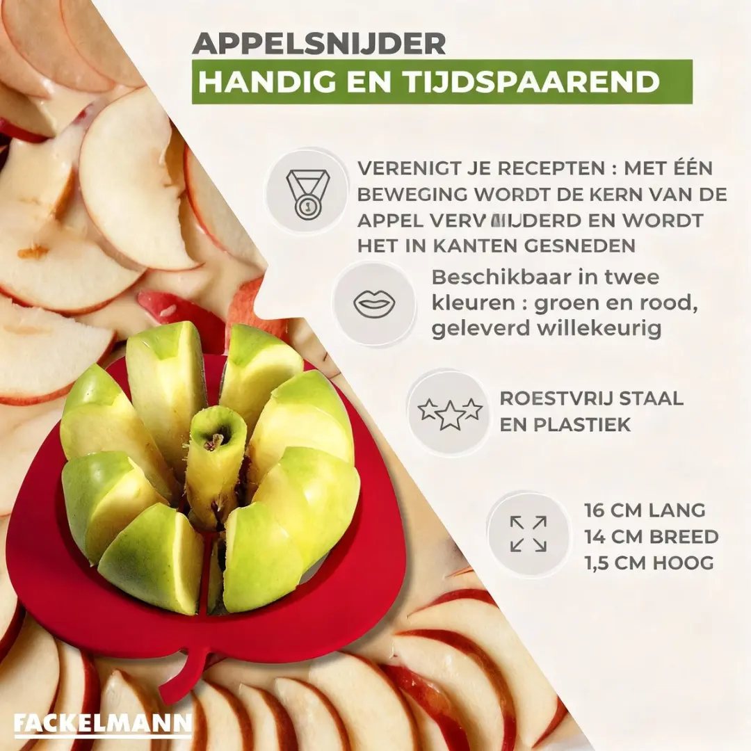Fackelmann Appelsnijder Colors Edition - 8 Messen - Rood/Groen/RVS