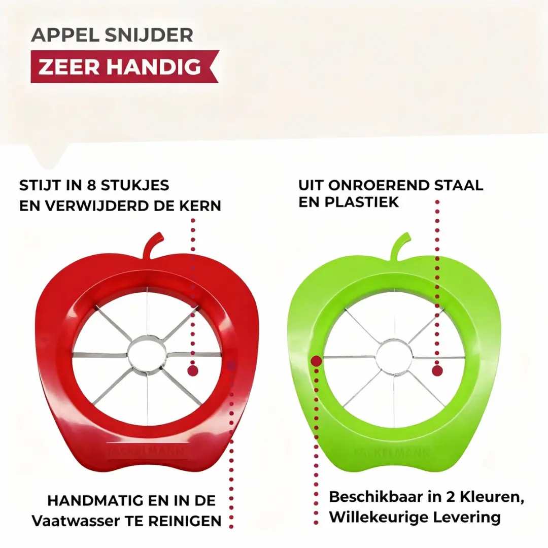 Fackelmann Appelsnijder Colors Edition - 8 Messen - Rood/Groen/RVS