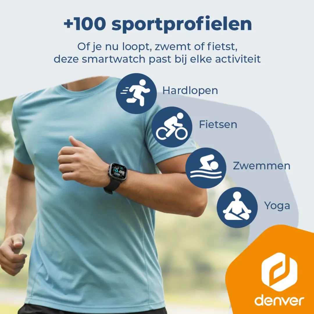Denver SWC195 Sporthorloge - 100 Sportmodi - 300mAh - Zwart