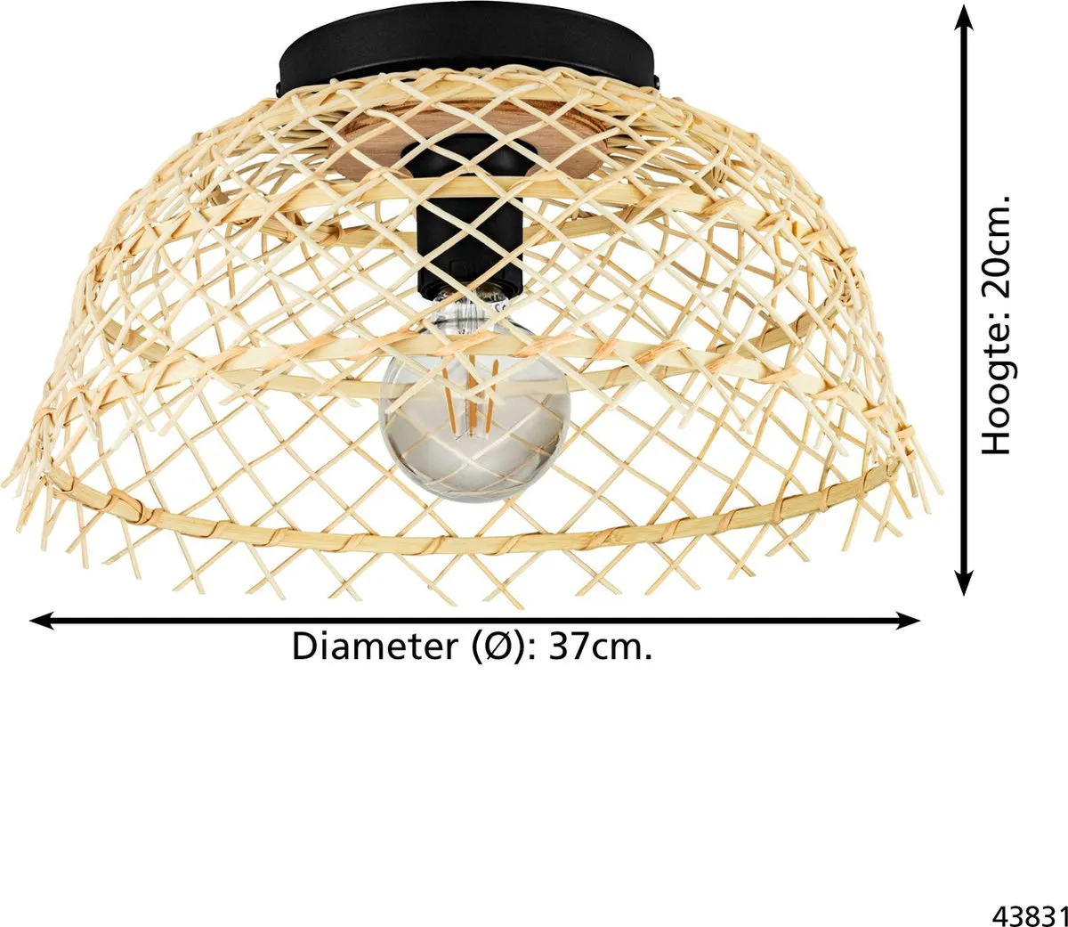 Eglo Ausnby Plafondlamp E27 - Ø37cm - Zwart/Hout - afbeelding 6 van 6