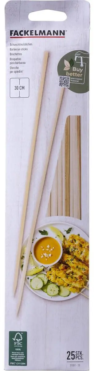 Fackelmann Houten Satéprikkers 30cm - 25 Stuks
