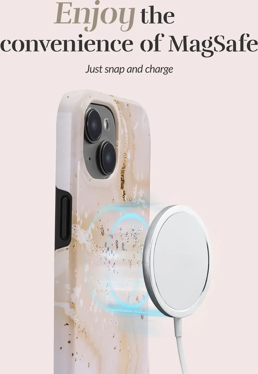 Mio MagSafe iPhone 15 Pro Hoesje - Gold Marble
