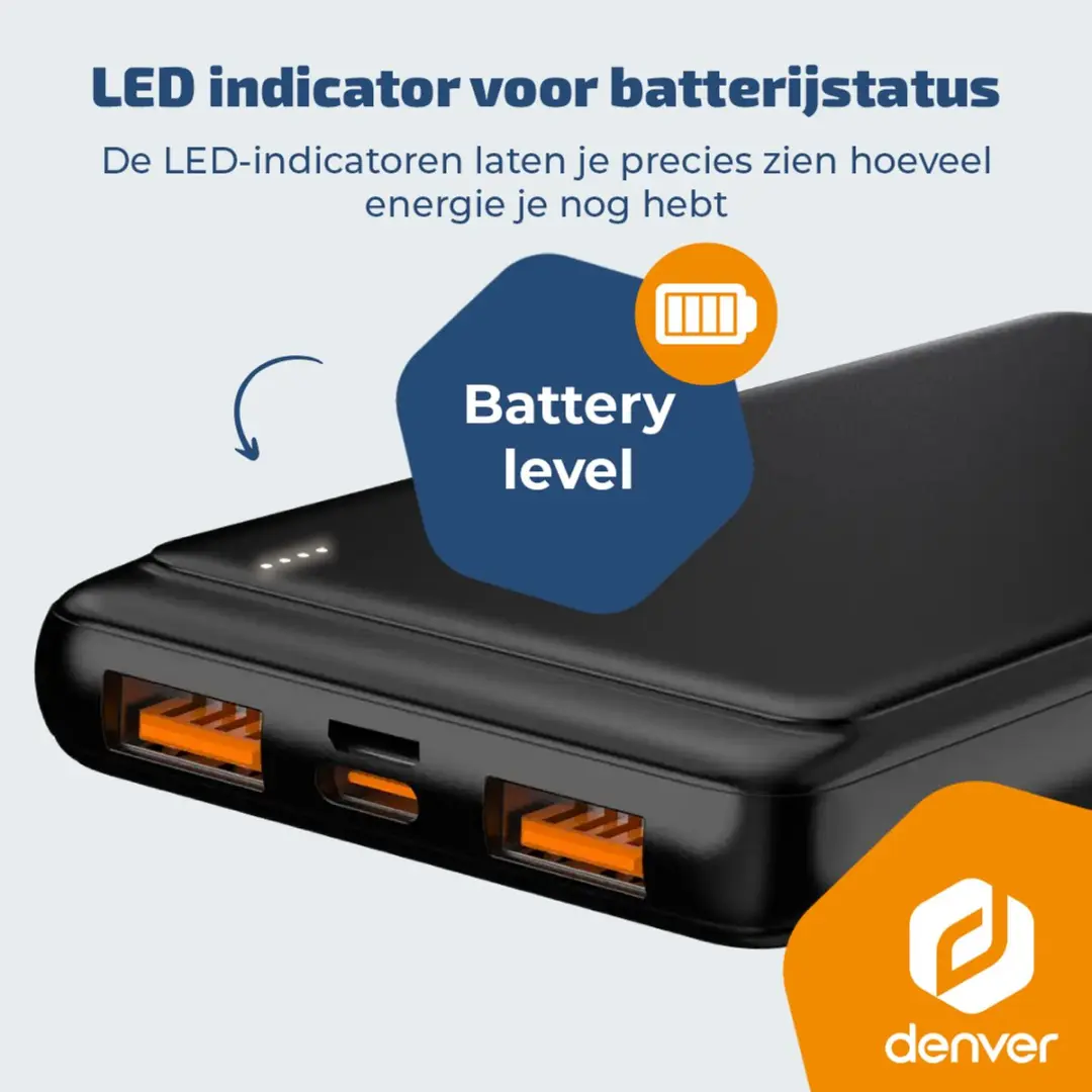 Denver Powerbank PQC10009 10000mAh - 22,5W PD - Zwart