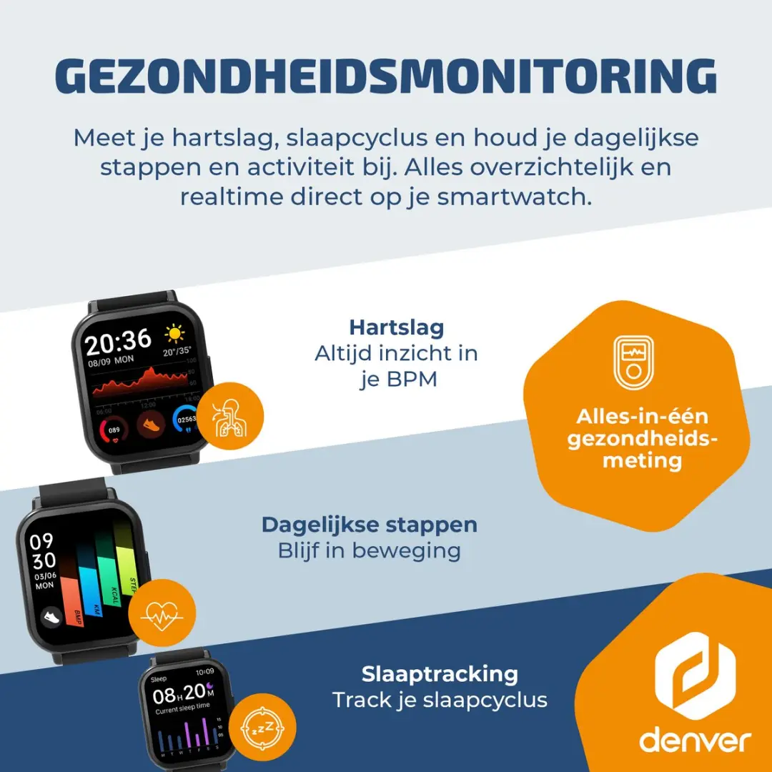 Denver SWC176B Smartwatch - 49mm - 200mAh - Zwart