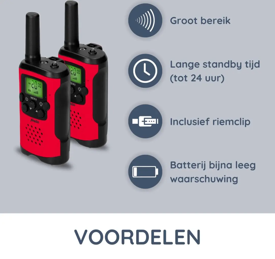 Alecto FR115RD Walkie Talkie Set - 2 Stuks Rood - afbeelding 6 van 6