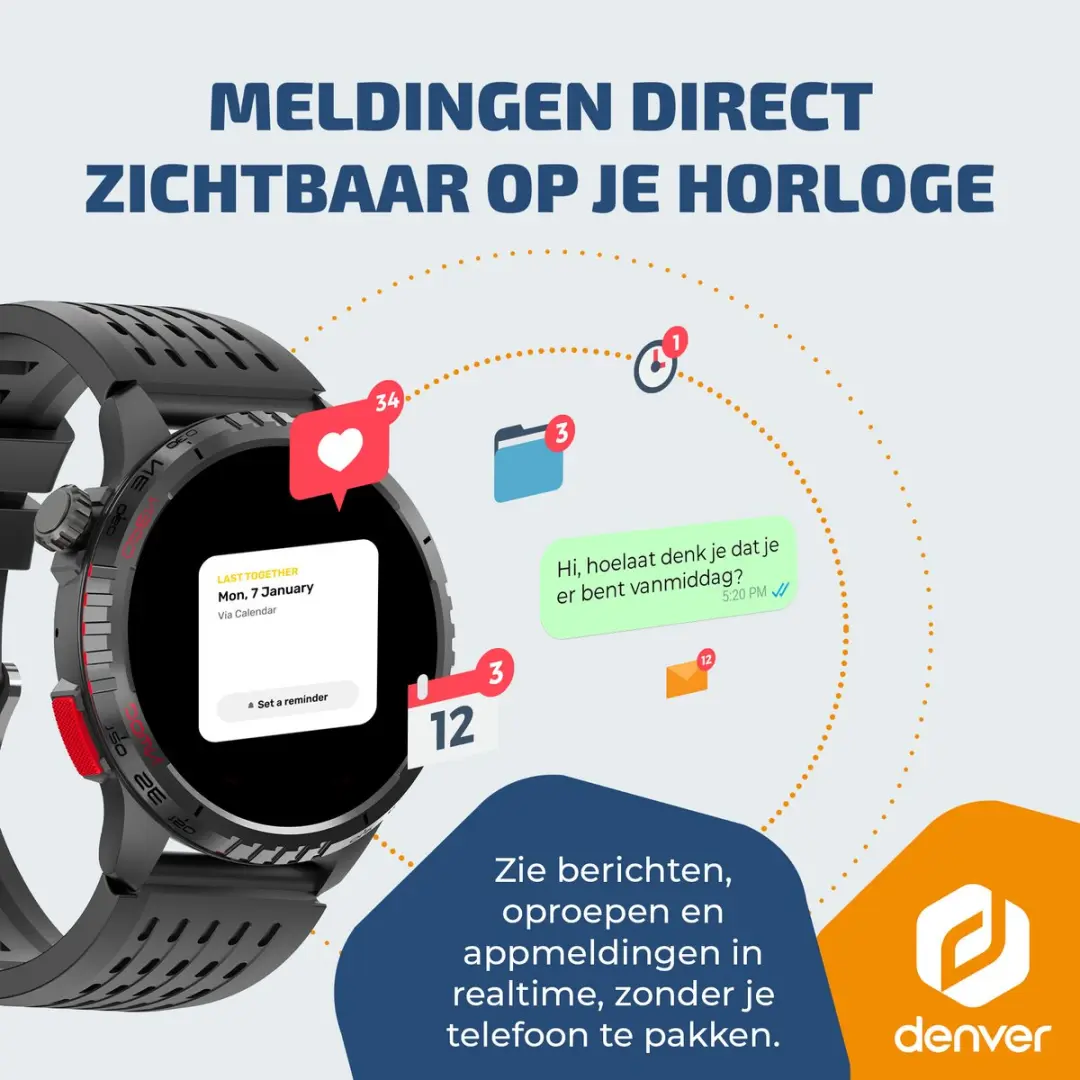 Denver SWG345 Smartwatch - AMOLED 1.83" - 100 Sportmodi - Zwart