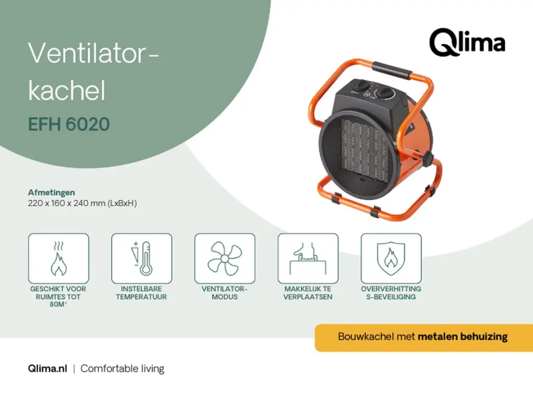 Qlima EFH 6020 Elektrische Ventilatorkachel 2000W - Zwart