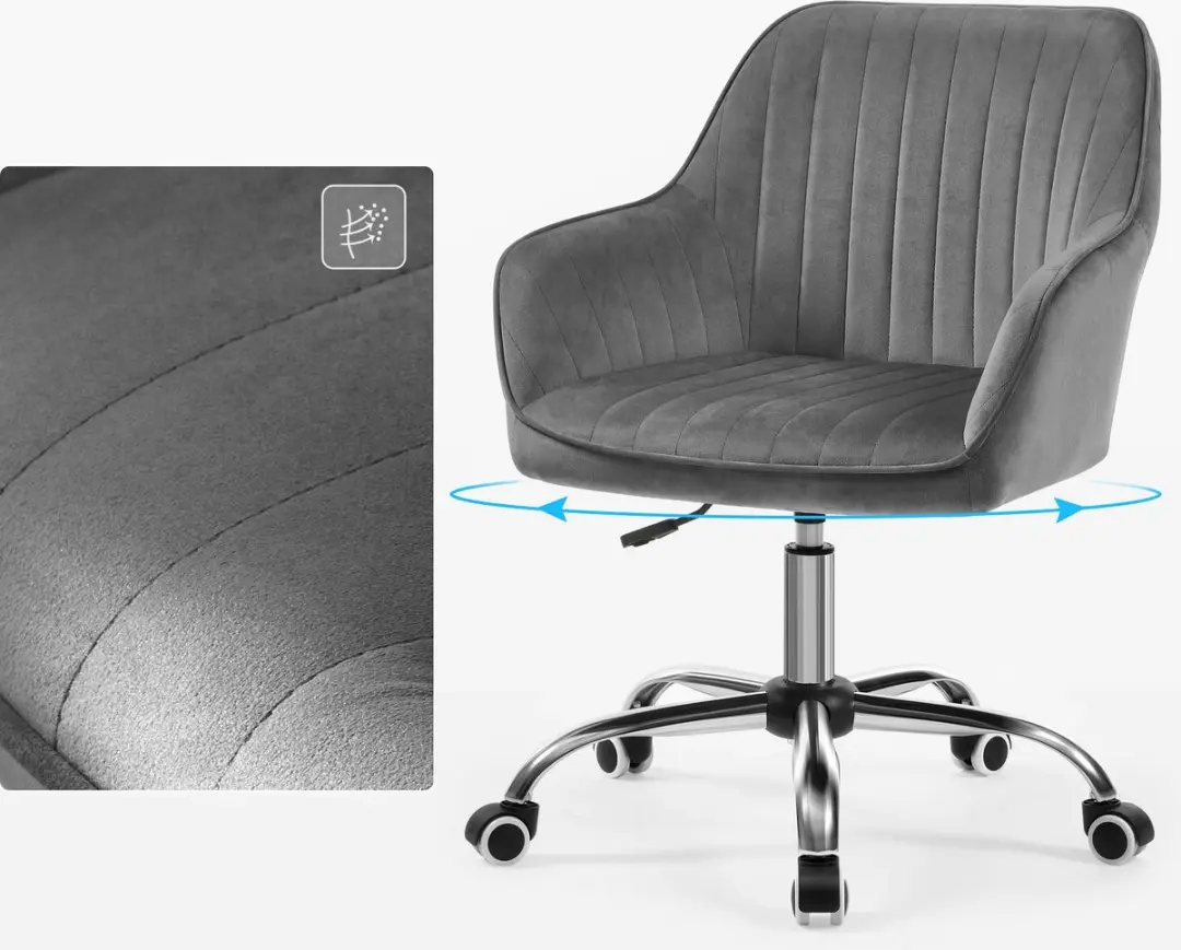 Songmics Bureaustoel OBG012G01 - Grijs Fluweel