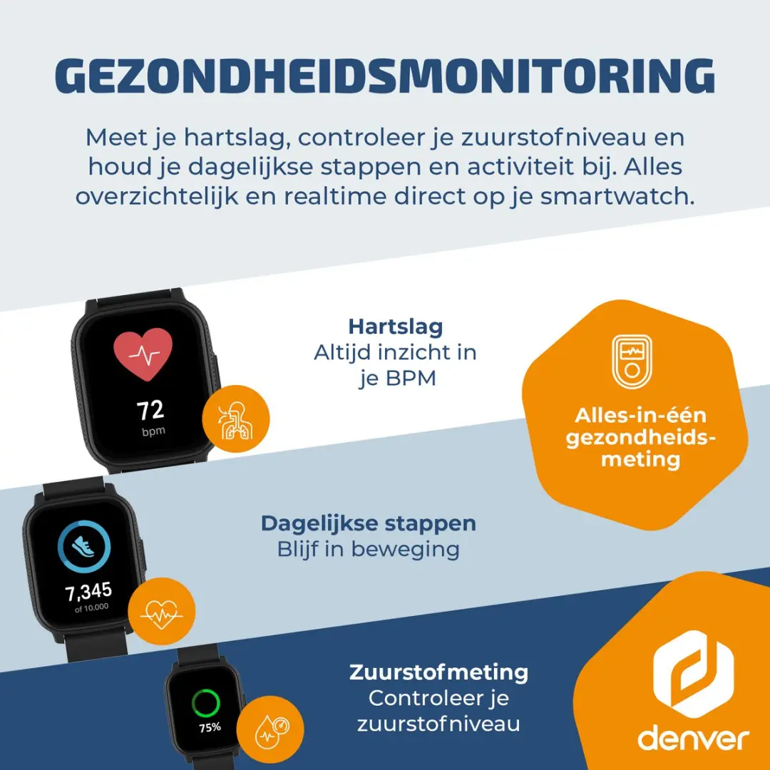 Denver SWG155 Smartwatch - GPS - Hartslagmeter - 100 Sportmodi - Zwart - afbeelding 6 van 6