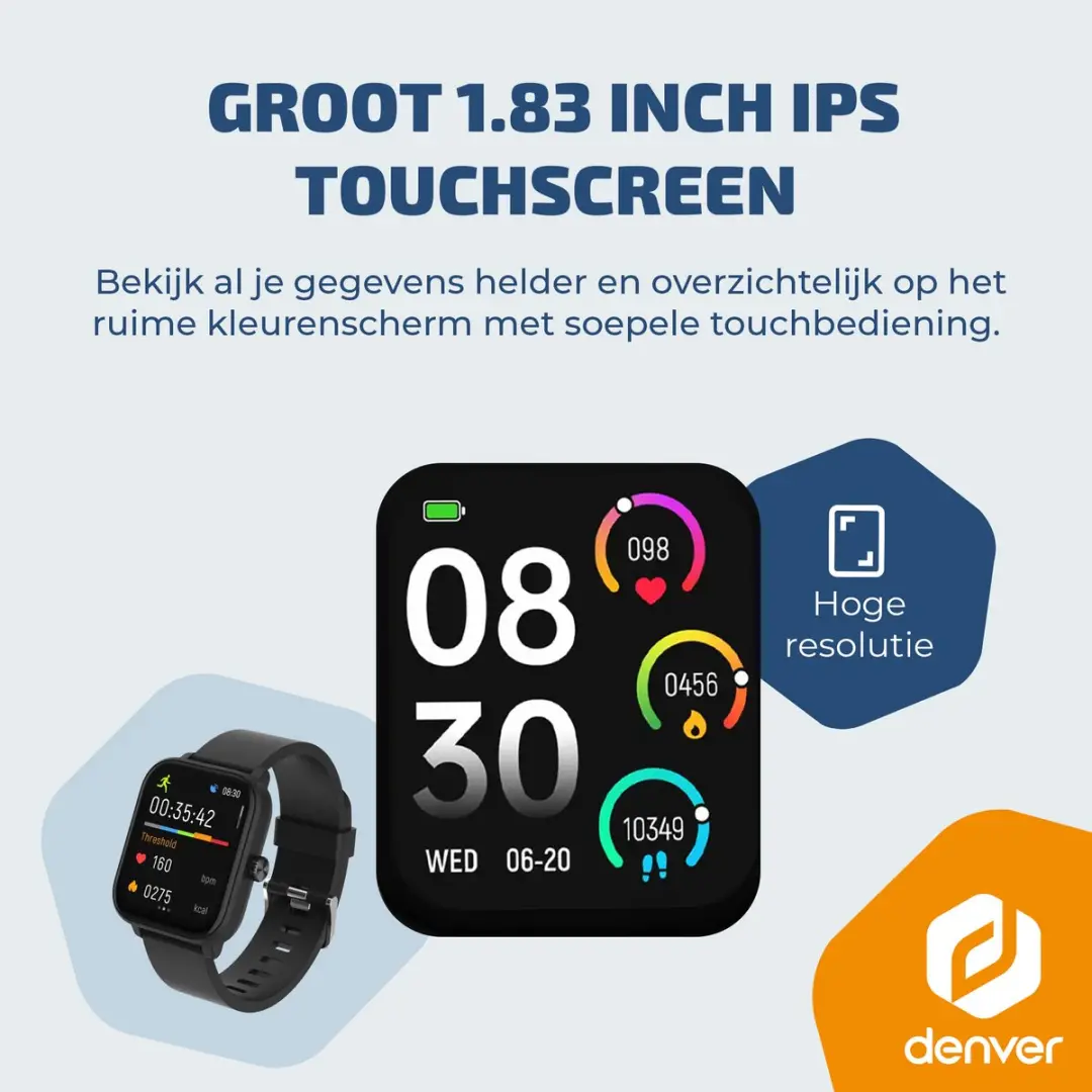 Denver SWG155 Smartwatch - GPS - Hartslagmeter - 100 Sportmodi - Zwart