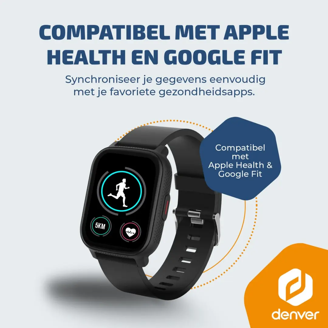 Denver SWG155 Smartwatch - GPS - Hartslagmeter - 100 Sportmodi - Zwart
