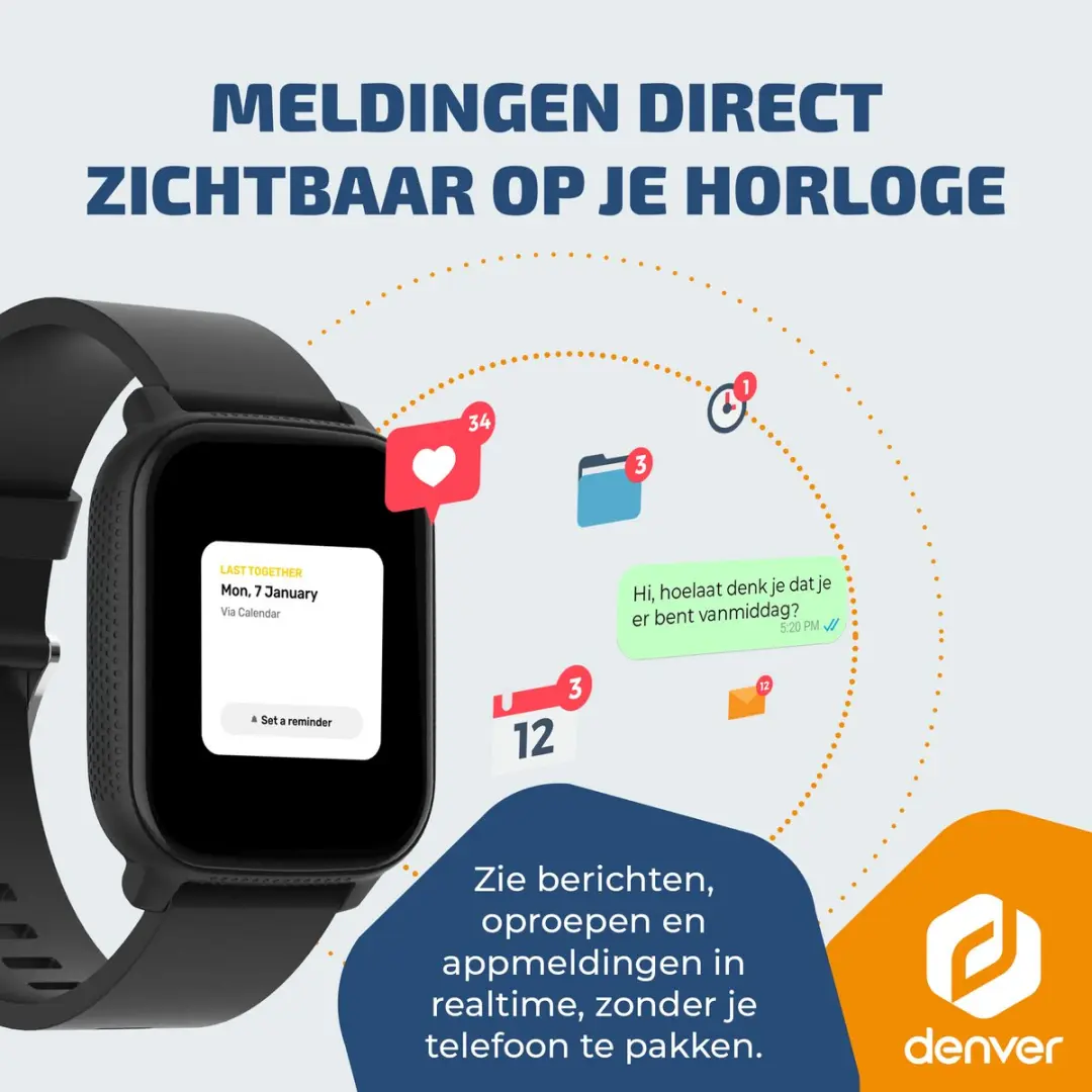 Denver SWG155 Smartwatch - GPS - Hartslagmeter - 100 Sportmodi - Zwart