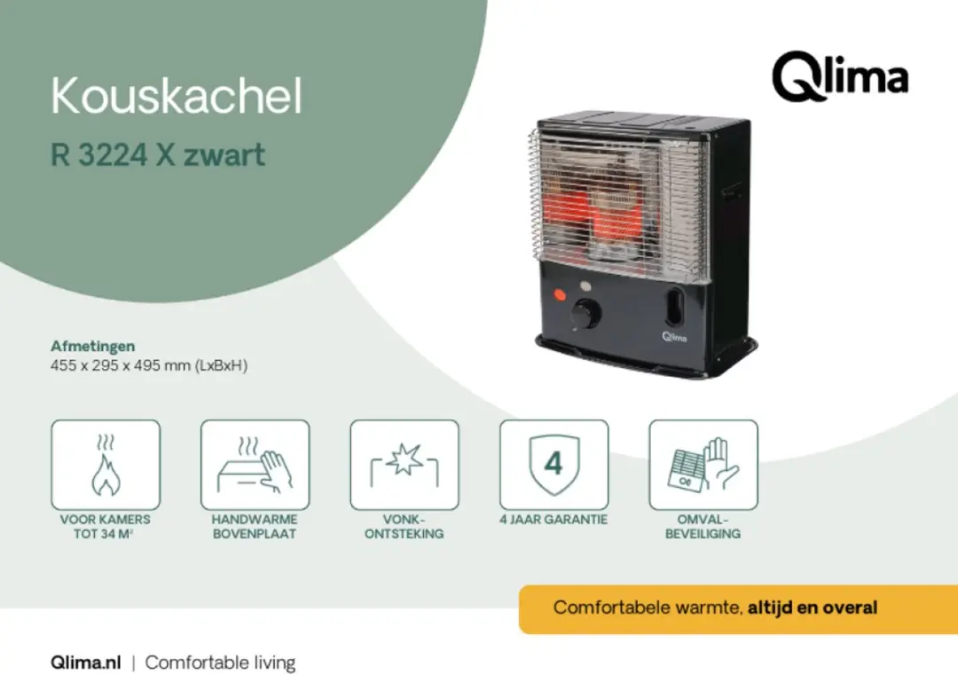 Qlima R 3224 X Petroleumkachel 2400W - Zwart - afbeelding 6 van 6