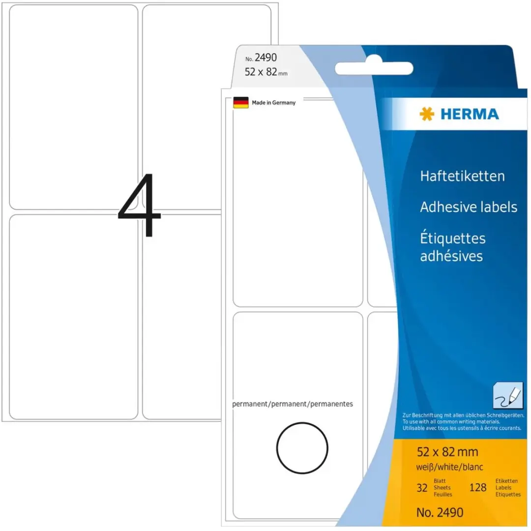 Herma Krijtbordetiketten Wit 52x82mm - 128 Stuks