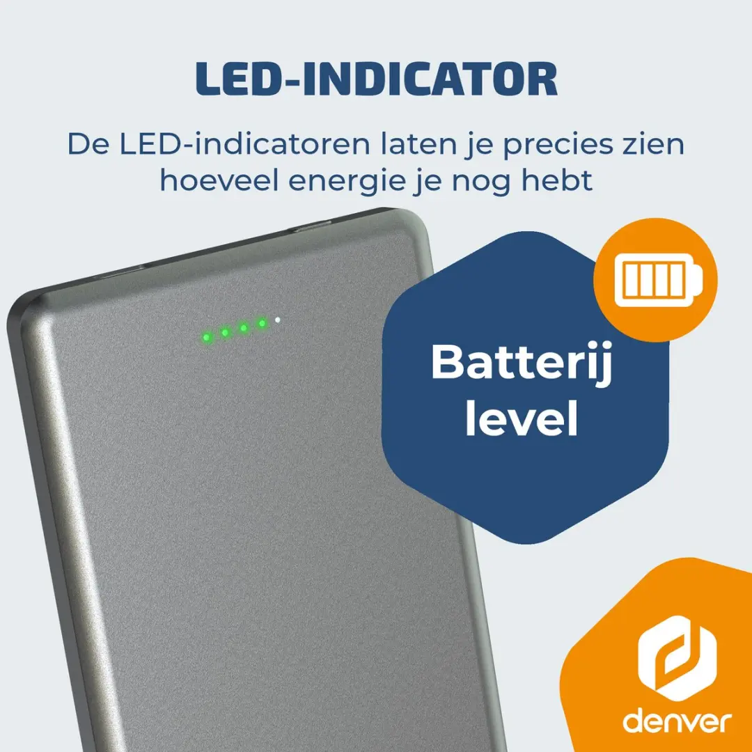 Denver PQCW5010 Powerbank 5000mAh - 15W - Zwart
