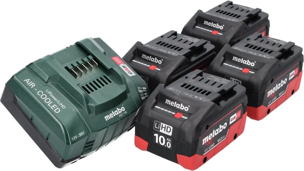 Metabo 18V Basisset 4x 10,0Ah LiHD CAS - 4 Accu's + Oplader