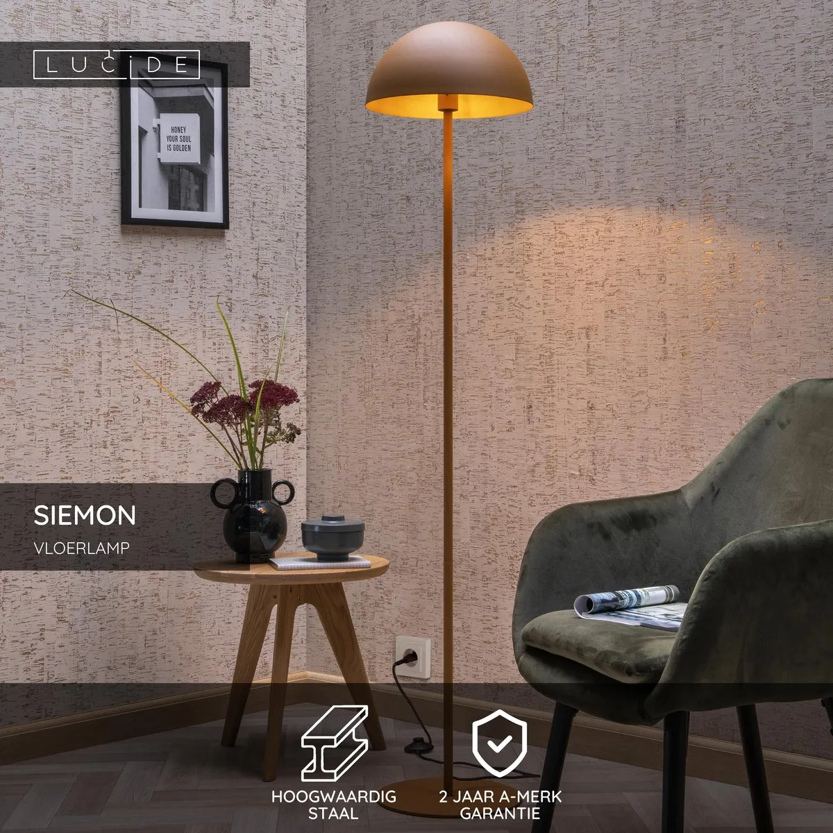 Lucide Siemon Vloerlamp Ø35cm - Okergeel