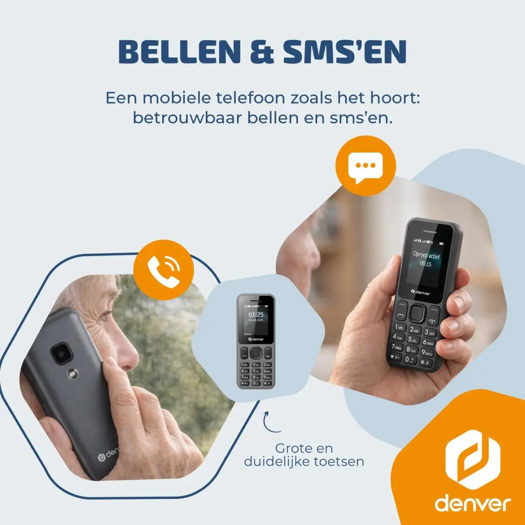 Denver Senioren Telefoon FAS1880L 4G - Dual Sim - Zwart