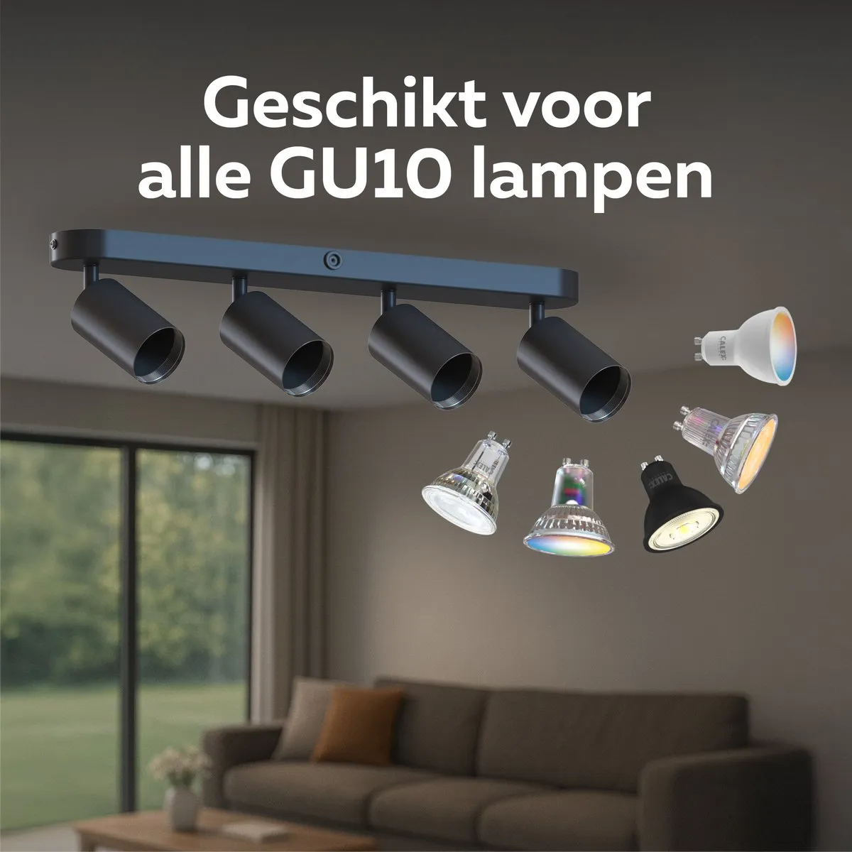 Calex Plafondlamp 4-Lichts Opbouwspot Zwart-Goud
