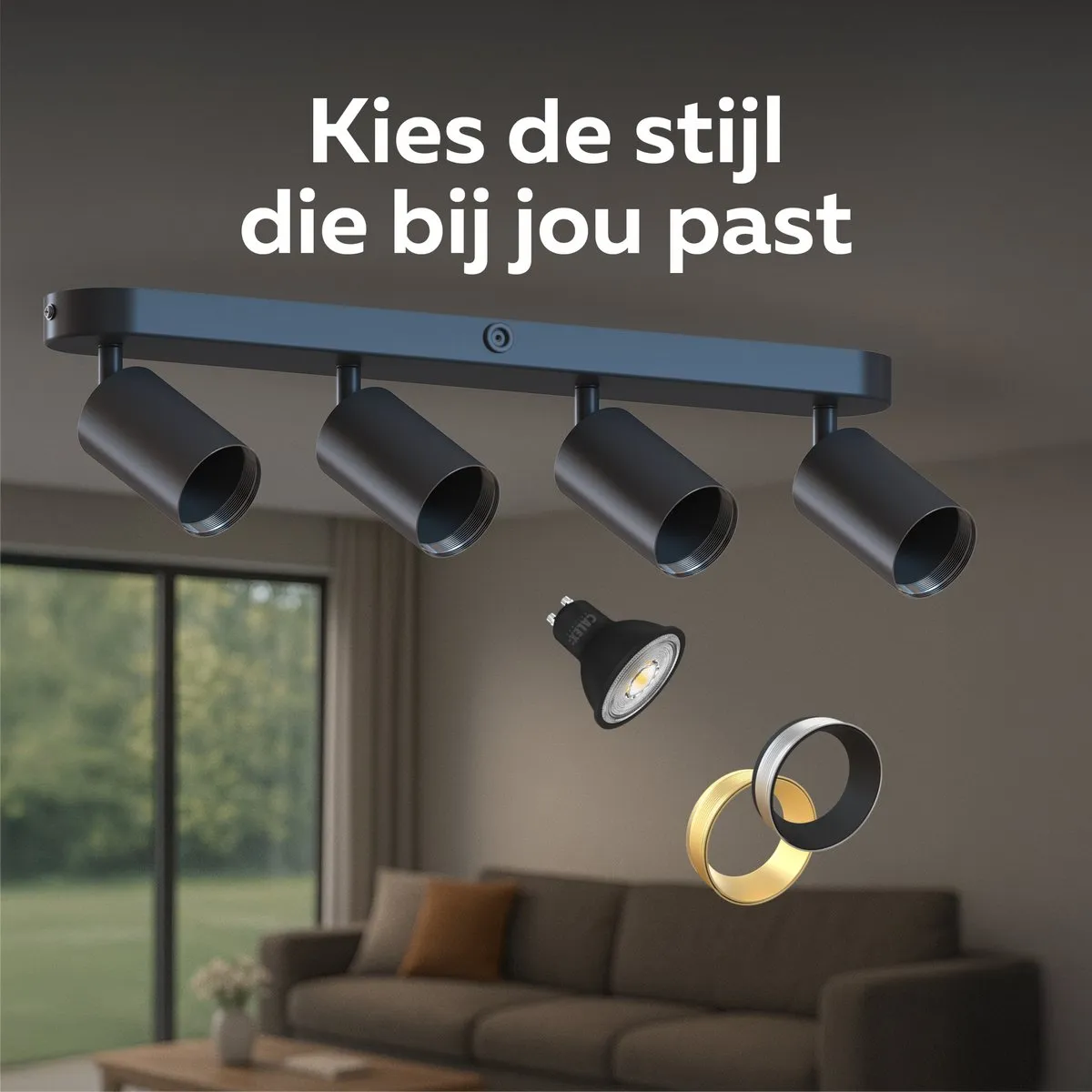 Calex Plafondlamp 4-Lichts Opbouwspot Zwart-Goud