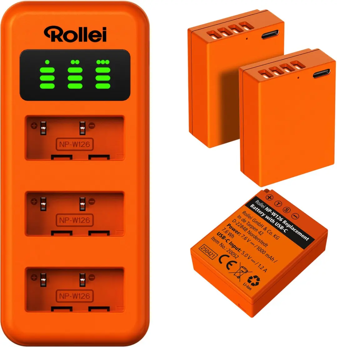 Rollei NP-W126 Oplader 3x + Accu's