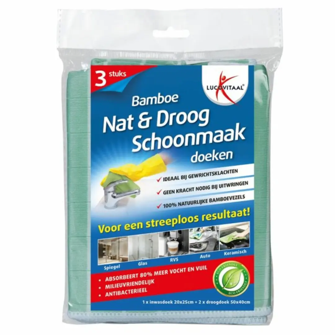 Lucovitaal Schoonmaakdoek Bamboe - 20 Stuks (5x4) - Multicolor
