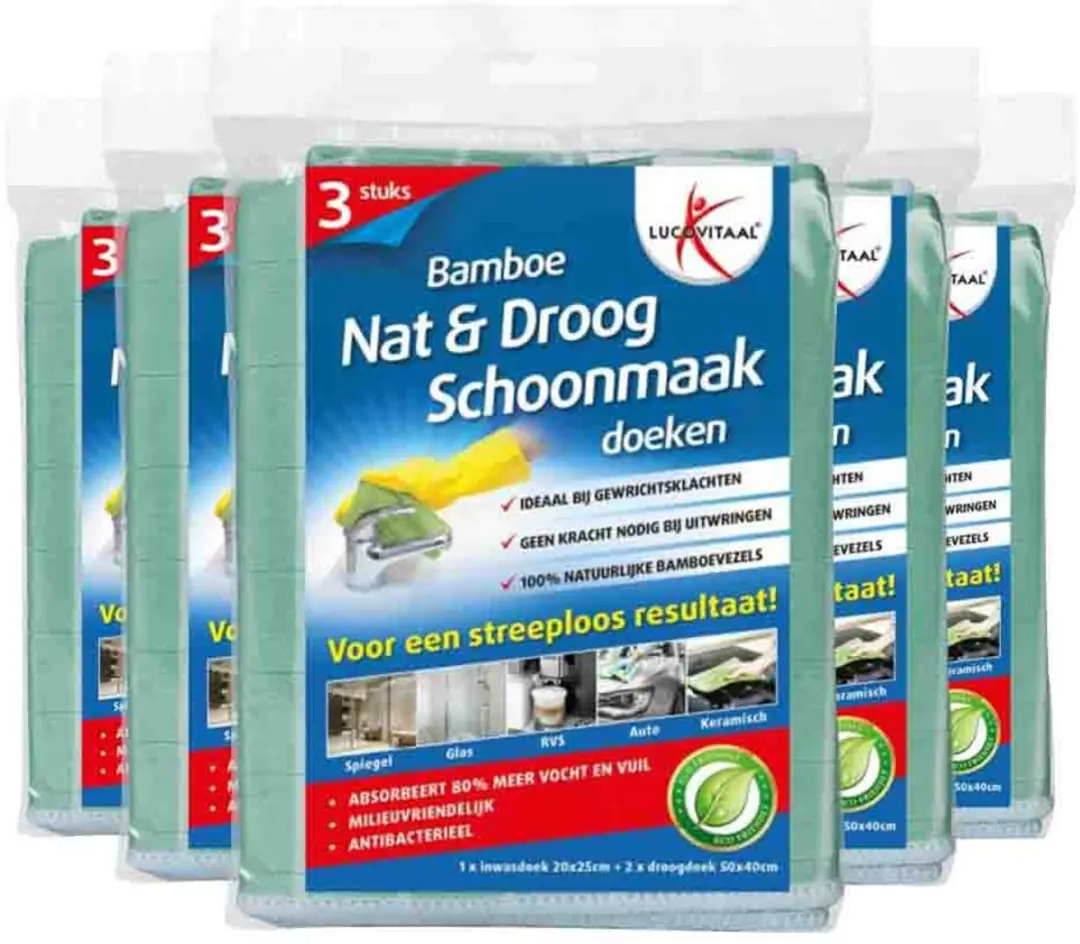 Lucovitaal Schoonmaakdoek Bamboe - 20 Stuks (5x4) - Multicolor
