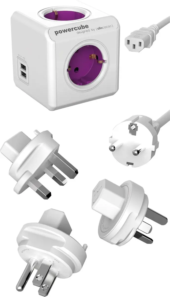 Allocacoc PowerCube ReWirable USB 1811/DERW3P - 2x USB - EU Kabel - Paars - afbeelding 6 van 6