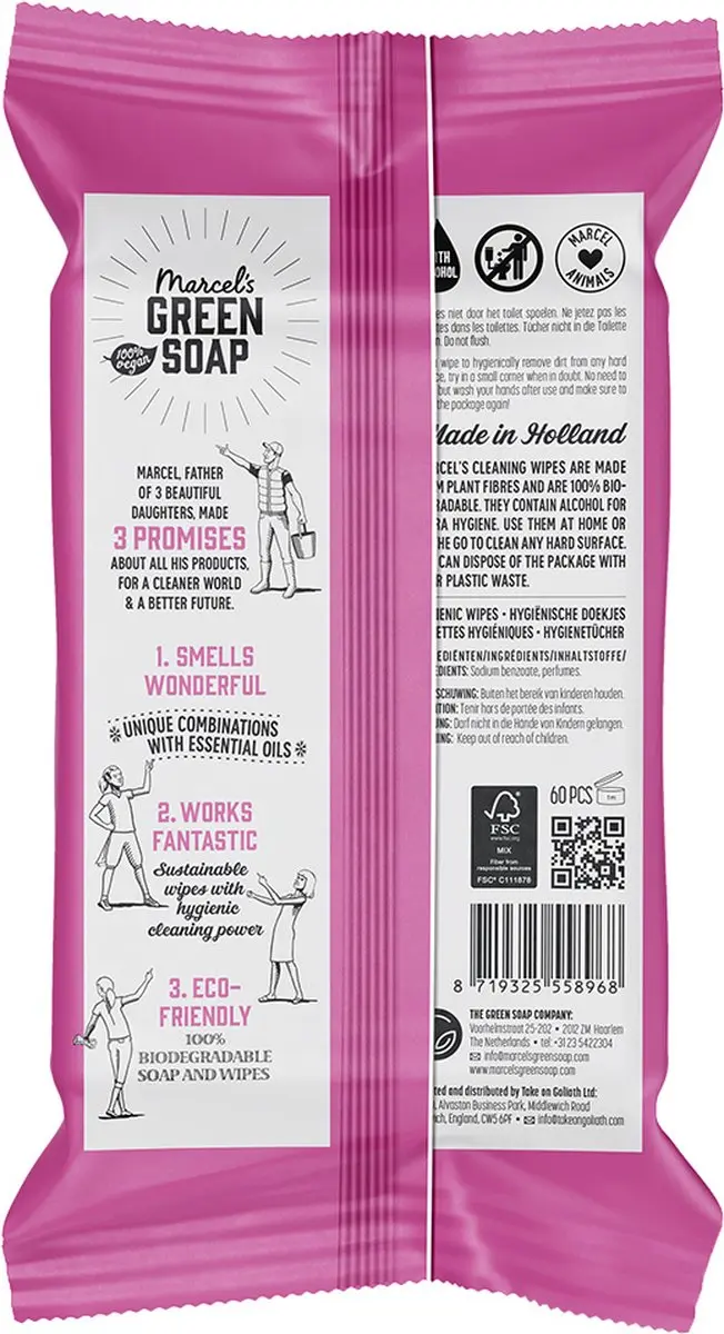 Marcel's Green Soap Cleansing Wipes Patchouli & Cranberry - 60 Stuks