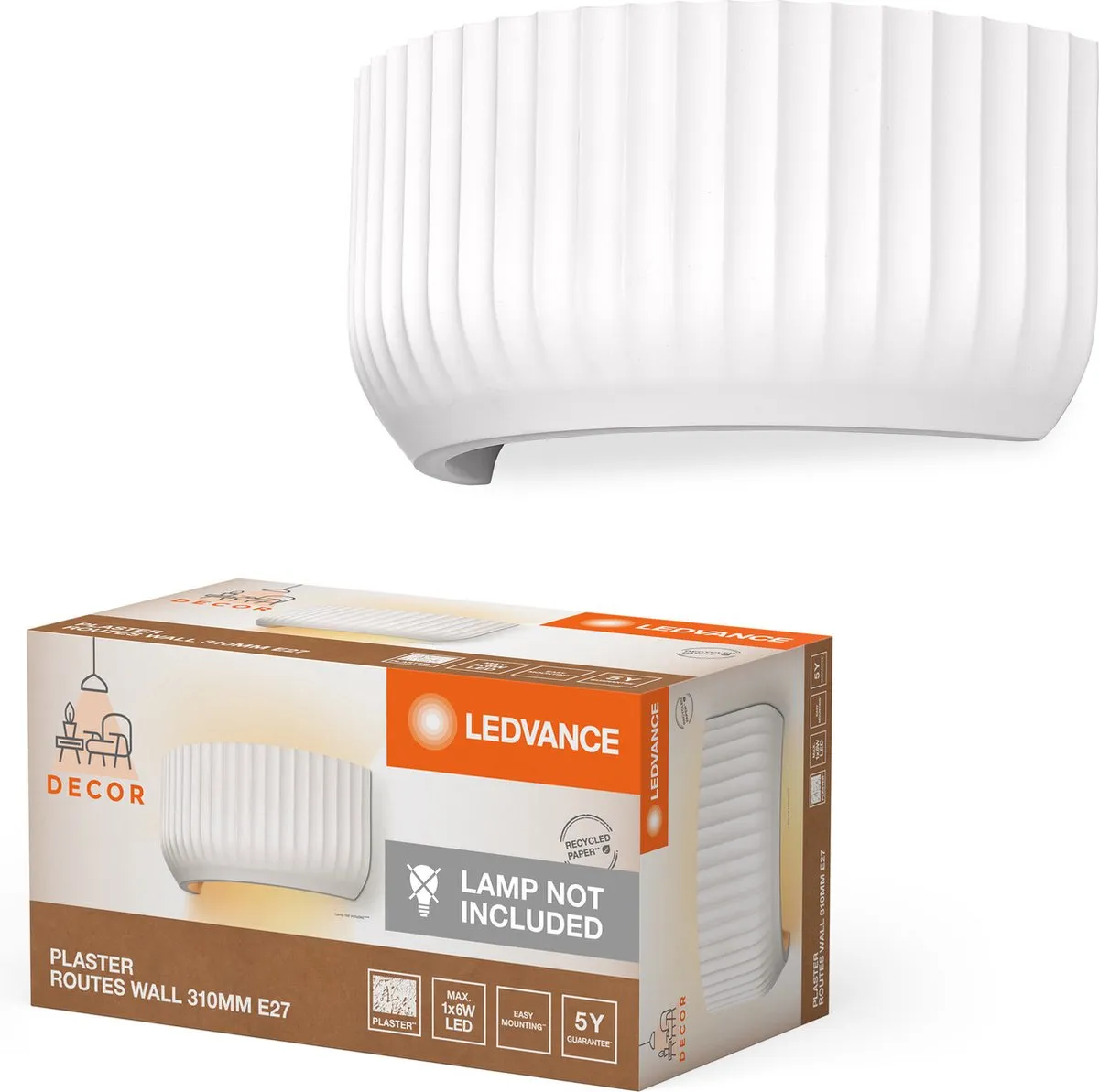 LEDVANCE Decor Plaster Routes Wandlamp Up 310 1XE27 - Wit