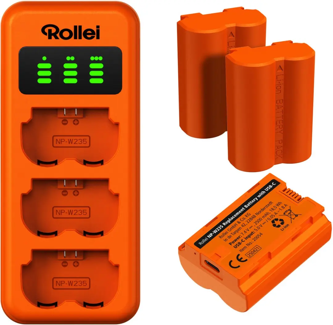 Rollei NP-W235 Oplader 3x + Accu's