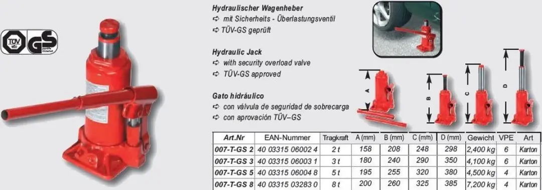 Brüder Mannesmann Hydraulische Krik 3t - 19.5-38cm Groen
