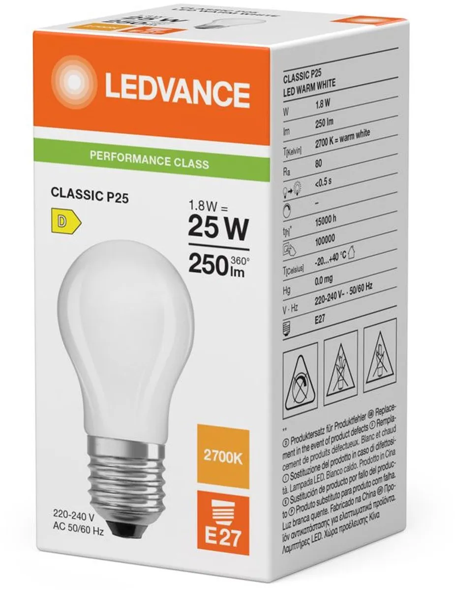 LEDVANCE LED Classic P45 E27 1.8W 250lm - Mat Glas - afbeelding 6 van 6