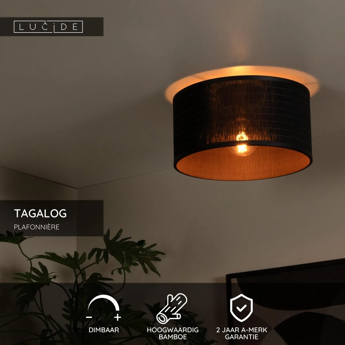 Lucide Tagalog Plafondlamp Ø40cm - 1xE27 - Zwart