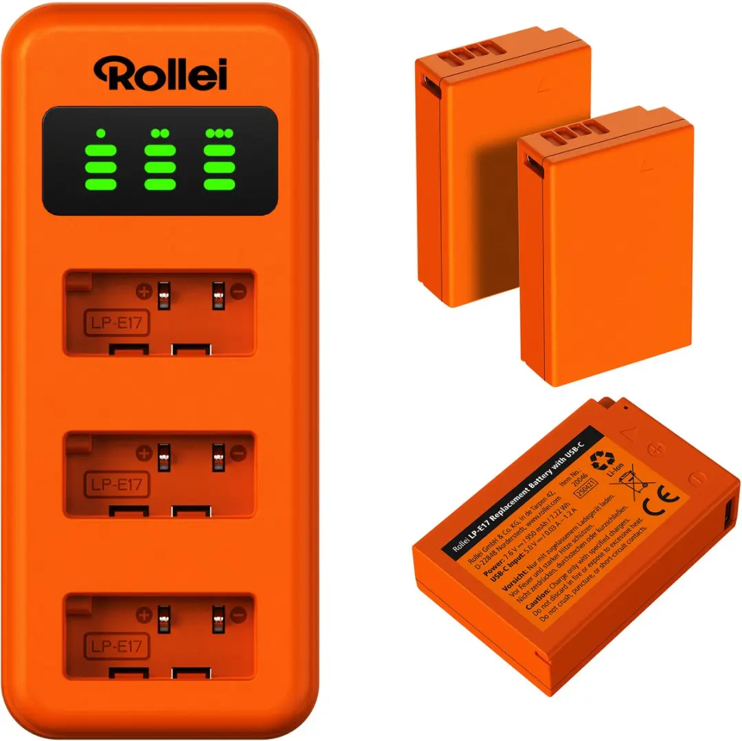 Rollei 20078 Oplader met 3 LP-E17 Accu's