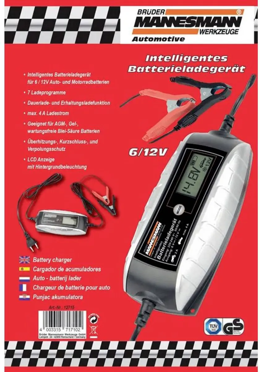 Brüder Mannesmann Acculader 6/12V LCD - Universeel - afbeelding 6 van 6
