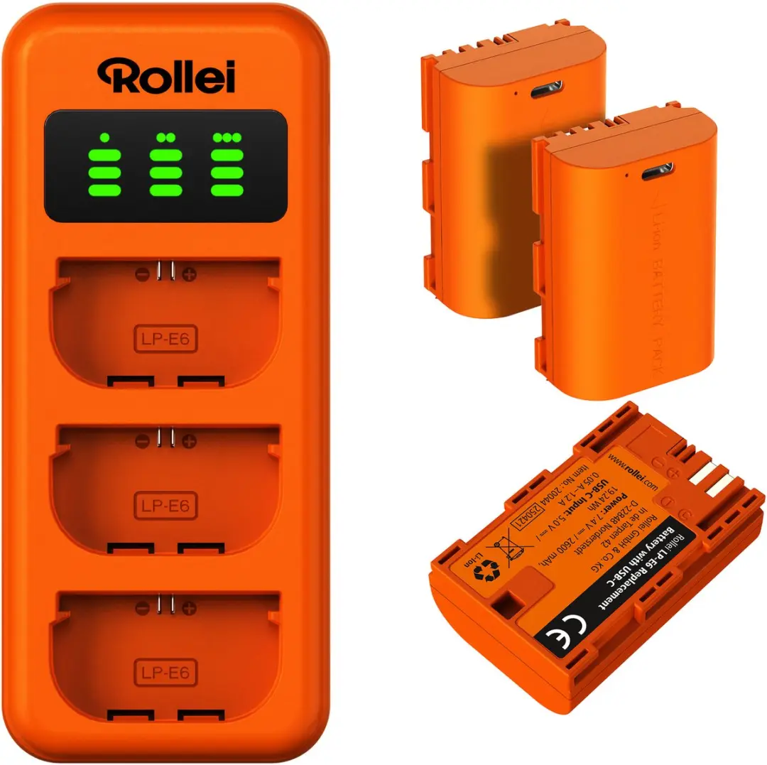 Rollei 20076 Oplader met 3 LP-E6 Accu's