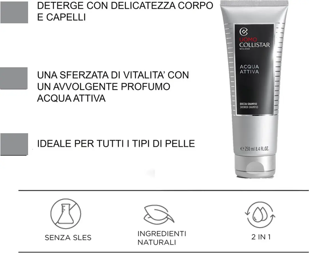 Collistar Uomo Acqua Attiva Shower-Shampoo 250ml - afbeelding 6 van 6