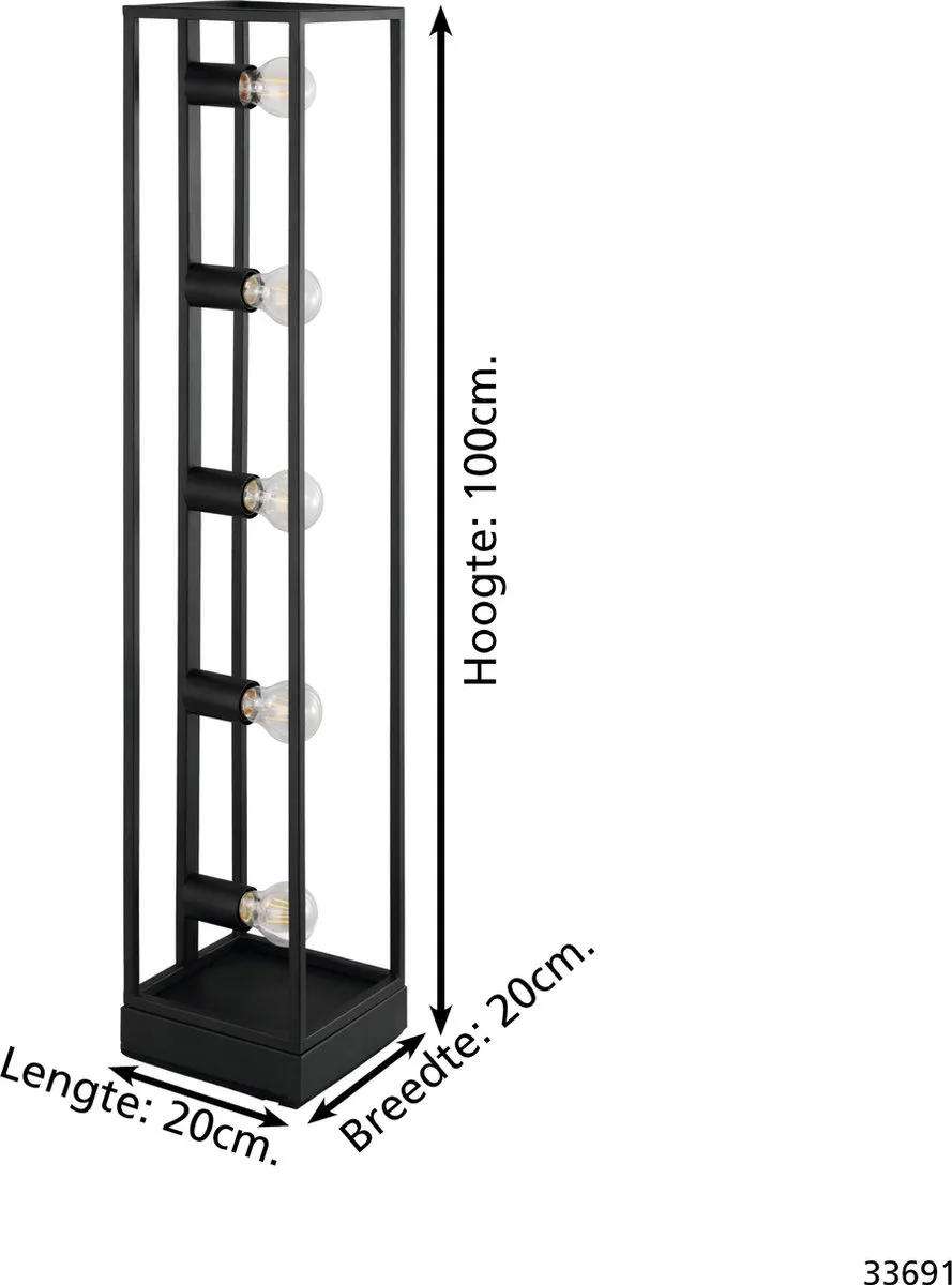 Eglo Eldrick Vloerlamp E27 100cm - Staal Zwart - afbeelding 6 van 6