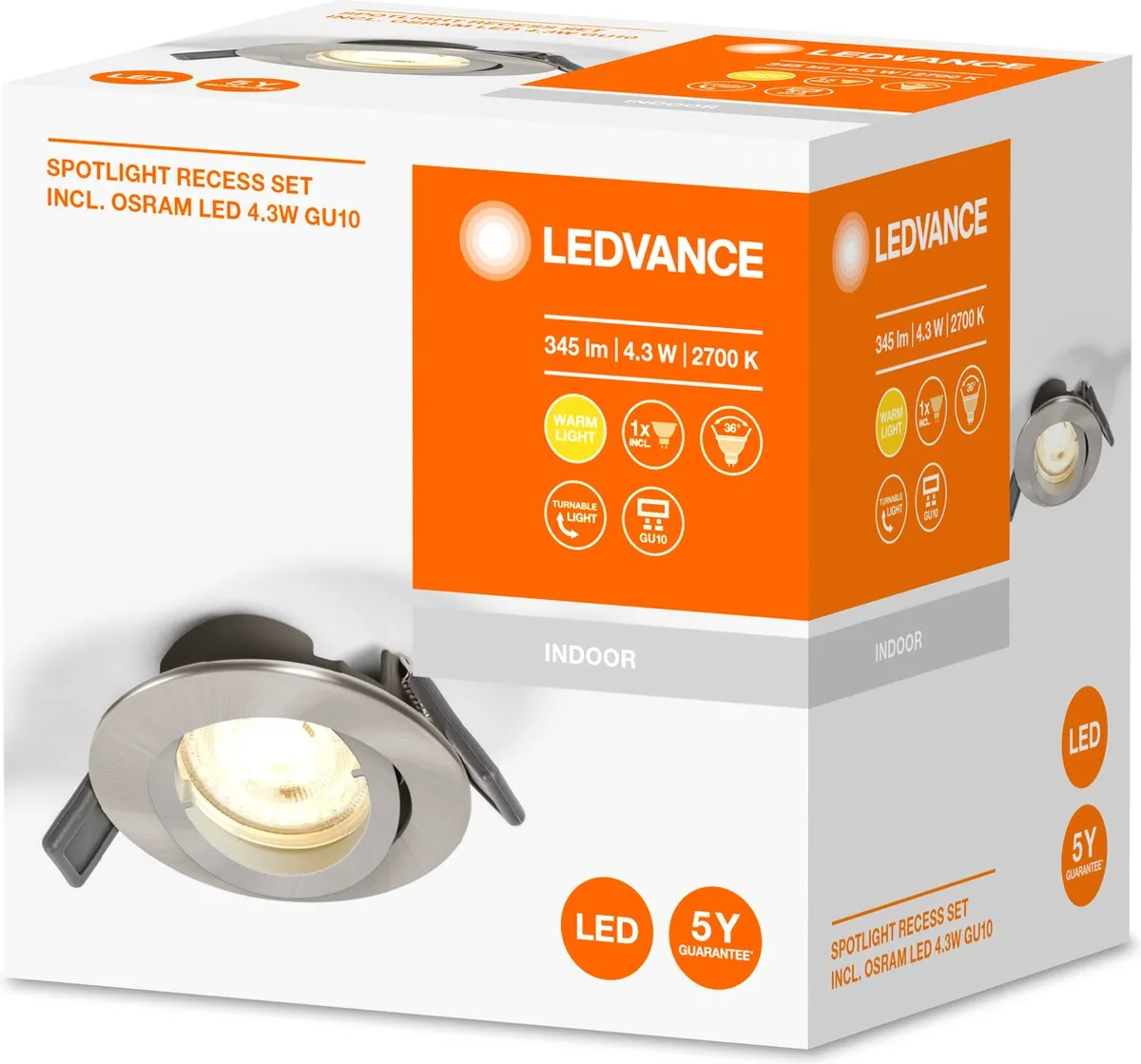 LEDVANCE Recess Downlight Twistlock GU10 - Warm Wit 2700K - Brushed Nickel