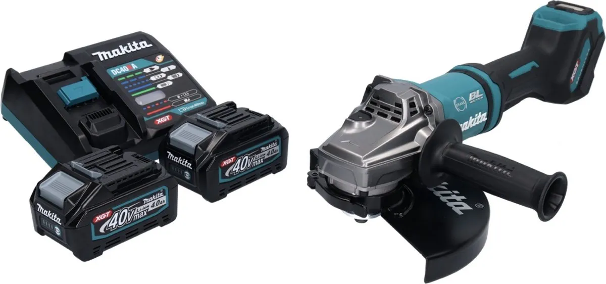 Makita GA038GM2 Accu Haakse Slijper 40V Max - 230mm Borstelloos - 2x 4,0Ah + Oplader