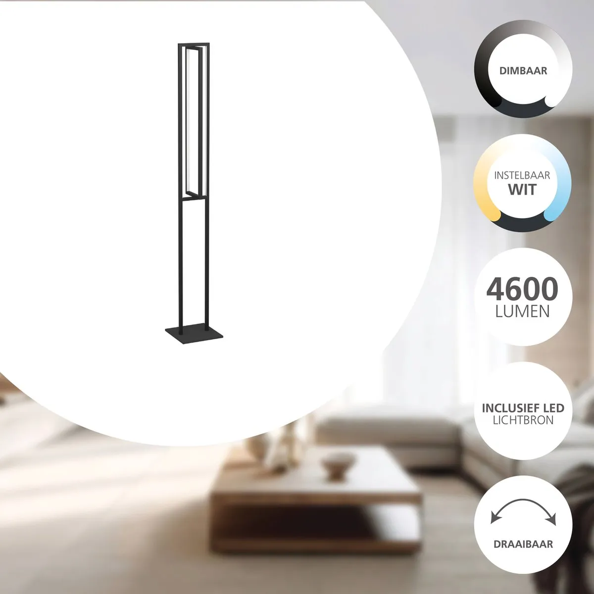 Eglo Siberia Vloerlamp - 133cm - Zwart/Wit - Instelbaar & dimbaar