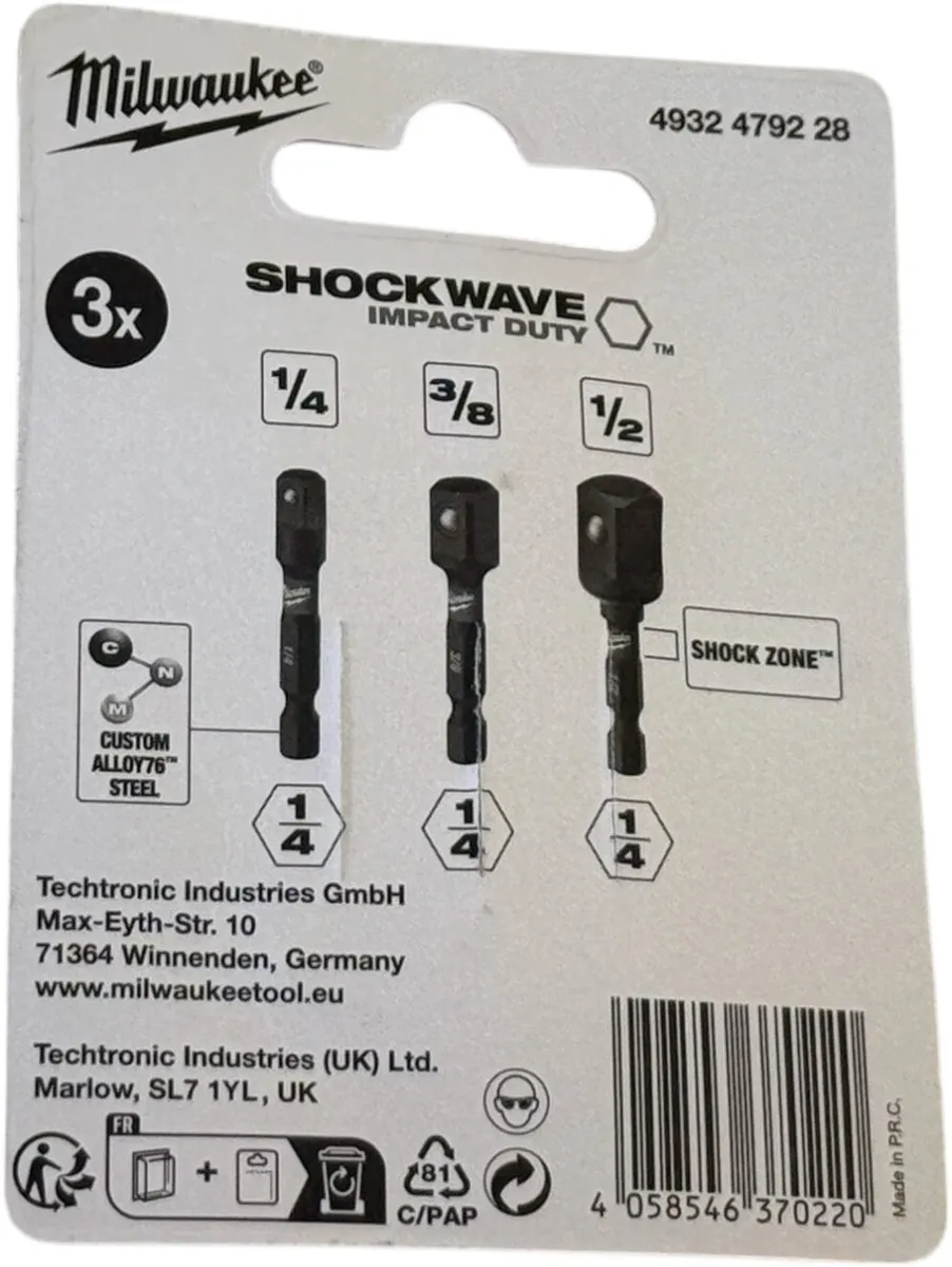 Milwaukee SHOCKWAVE Impact Duty T20 Hex Adaptor Set - 3 Stuks