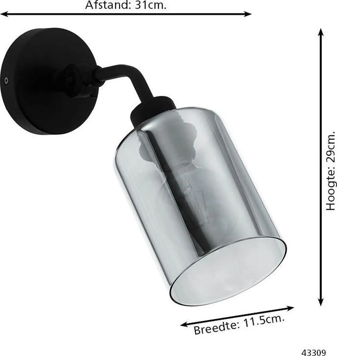 Eglo Forestburg Wandlamp E27 - 29cm - Zwart