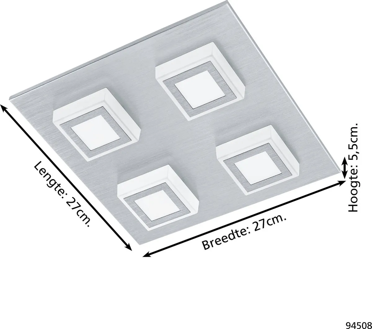 Eglo Masiano Plafondlamp 4 Lichtpunten - Aluminium - Warm Wit 3000K - afbeelding 6 van 6